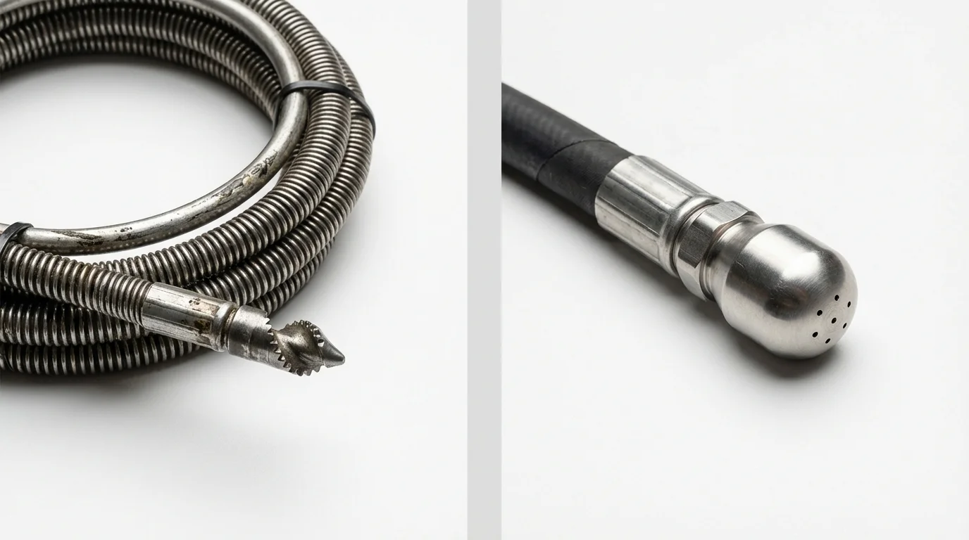 Drain snake cable and hydro jetting nozzle used for drain cleaning in Breckenridge, TX